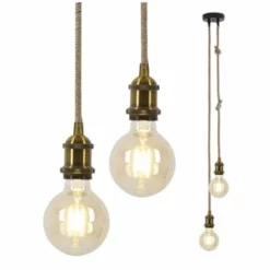 Näve Leuchten 2er-Metallbaldachin Mit Hanfseil "Ontario" Alt-messing -Innenbeleuchtung, Wein- und Süßwarengeschäfte unnamed file 575